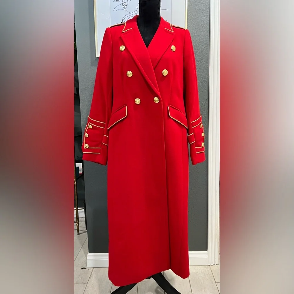EUC Banana Republic Olivia Palermo Red Wool Military Coat Sz M - Picture 5 of 13